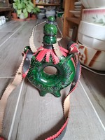Gyönyörű zöld  butella, kulacs  falusi paraszti dekoráció
