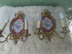 Sevres porcelán betétes, fali lámpák, tűzaranyozva, 1880 as évek.