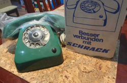 Retro vezetékes telefon, tárcsázós telefon schrack újszerű dobozában