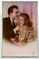 Old romantic tinted photo postcard courtship