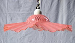 Retro chandelier, midcentury ceiling lamp, frilled, painted, glass shade, 80s 50x16 cm