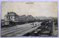 Antik  fotó képeslap   Piski -i (Erdély) vasútállomás  Ádler fényirda , Szászváros 1912