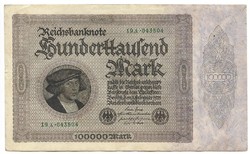 100000 márka 1923 magáncéges nyomtatás 6 jegyű sorszám Németország 2.
