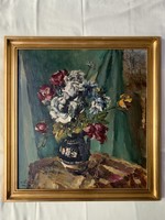 László Holló (1887 - 1976) - table still life with flowers - with certificate of authenticity