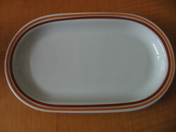 Retro lowland porcelain hot dog plate with brown and yellow stripes