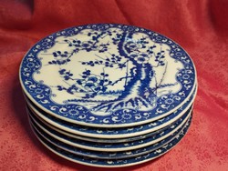 6 Pcs. Oriental porcelain cake plate with a cherry blossom pattern