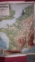 1934.Antique Dr. Károly Kogutowitz giant school wall map of France and Benelux 90 x 121 cm