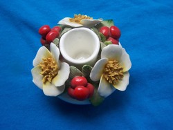 English porcelain candle holder with floral and berry decoration