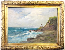 Záhonyi Géza (1889-?).Lány tengerparton,olaj-vászon
