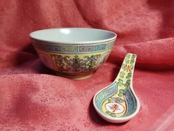 Famille Jaune kínai porcelán tál kanállal