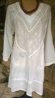 Special price! Indian white floral, sequined, side slit dress, tunic, women's top xxl