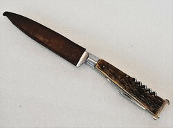 Antique multifunctional hunting dagger with antler handle