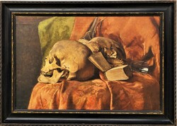 Antique painting by László Kandó from 1890 still life with skulls with original guarantee!