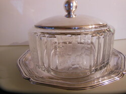 Bowl - crystal + silver plated tray - 22 x 13 cm - German - flawless