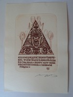D195876 Ex Libris - BUÉK - Karácsony 1981 rézkarc-1980 Nagy László Lázár 1935-2019 szignó