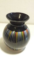Retro, színes csíkos fekete váza
