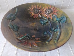 Pápai kata sunflower decorative bowl - 40 cm!!! Marked, flawless, in collector's condition