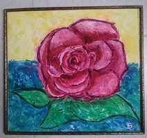 Expresszív rózsa akril 42x45 cm