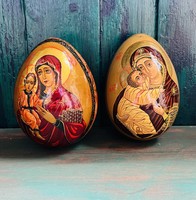 Antik kézzel festett ortodox fatojások