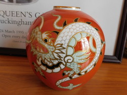 Wallendorf hand-painted dragon motif spherical vase with relief gilding 14 cm
