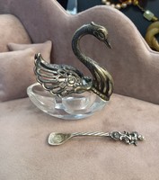 Antique silver salt and pepper holder swan