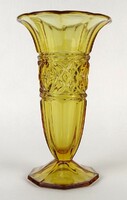 1N213 Régi borostyánsárga préselt üveg váza 23 cm