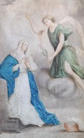 Ave Gratia Plena - antik szakrális kép, 18. századi akvarell pergamenen