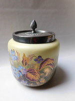 Antique william wood & co earthenware biscuit container with violet pattern (1880-1915)