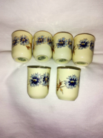 Zsolnay, ritka méretű boros búzavirágmintás, búzavirágos 0,7 dl. sake, vagy boros poharak