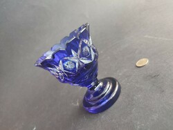 Kék csiszolt üveg kristály kehely, váza - EP