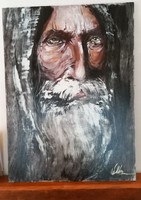 "ARC-VONÁSOK "portré tanulmány .festmény 40 x 54 cm farostlemezen