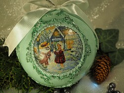 Kézműves karácsonyi óriásgömb dekoráció türkiz színben