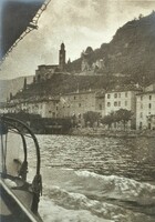 Svájci fotó 1930-ból - Morcote, M. Kiss jelzéssel - tóparti tájkép