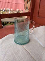 Ritka   türkisz Gyönyörű karcagi berekfürdői fátyolüveg repesztett fátyol korsó söröskorsó