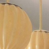 Art Deco Copper Ceiling Lamp Refurbished - Creamy Spherical Shade (Melon)