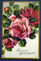 Régi dekupázs   üdvözlő képeslap glitteres  rózsák