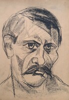 Portrait of a mustachioed man, charcoal drawing 