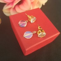 Opal and zircon earrings 1.2 cm