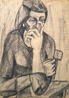 Portrait of an elderly woman, charcoal drawing 