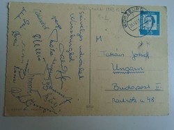 H33.8 FRADI FTC  focicsapat által aláírt képeslap  -WÜRZBURG 1963, Takács Józsefnek