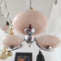 Art deco 3 karos csillár felújítva - rózsaszín ernyők