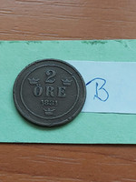 Sweden 2 öre 1881 bronze, ii. Oscar #b