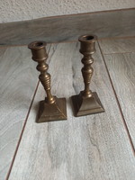Gorgeous pair of thin antique copper candle holders (11.8 cm)