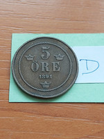 Sweden 5 öre 1891 bronze, ii. Oscar #d