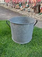 30 Liter tin bowl, 2-handled washing pot pot, village peasant decoration