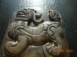 Kirin fo protective shou chou carving jade talisman with taoist dharma seal