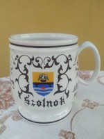 Hollóháza porcelain beer mug for sale! Decorative porcelain jug with Szolnok inscription