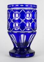 1M434 Talpas csiszolt kék cseh Bieder pohár 14.5 cm