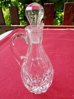 Engraved French thick lead crystal carafe with spout / pitcher stopper - for vinegar, oil