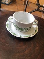 Alföldi zöld népi mintás leveses kétfülű csésze +alj
